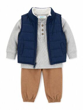 NWT Carter’s Baby Boy 3 Piece Outfit 6 Months Fall Winter Vest Set Waffle Knit